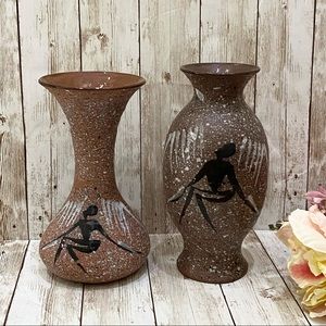 Pair of Vintage Speckled Southwestern Pottery Vases
